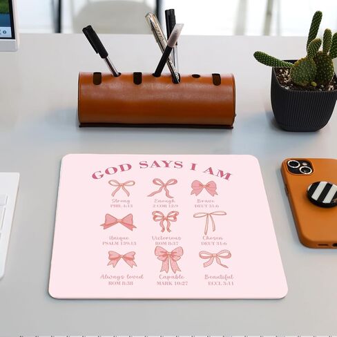 Coquette Pink Bow Christian God Say I Am Mouse Pad، Preppy Pink Bible Verse Mouse Pads Mousepad للمنزل والمكتب والنوم والكمبيوتر المحمول ومستلزمات مكتب الكمبيوتر المحمول، هدايا مسيحية للنساء، 8.7 × 7.1 بوصة in Saudi Arabia