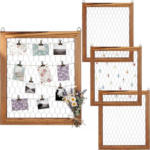 Kathfly 4 Pcs Unfinished Wood Chicken Wire Frame Creations Unfinished Wood Window Frame with Chicken Wire Mesh 11 x 9.5 Inch for Wall Organizer Jewelry DIY Country Photos of Handicrafts(Dark Color) in Saudi Arabia