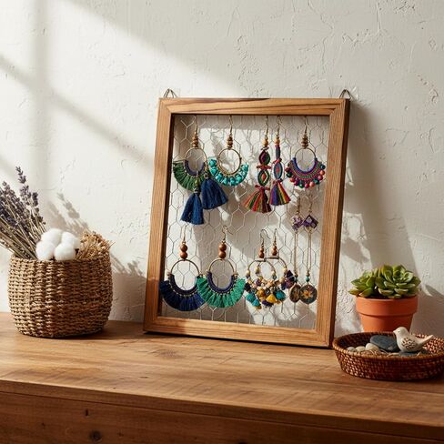 Kathfly 4 Pcs Unfinished Wood Chicken Wire Frame Creations Unfinished Wood Window Frame with Chicken Wire Mesh 11 x 9.5 Inch for Wall Organizer Jewelry DIY Country Photos of Handicrafts(Dark Color) in Saudi Arabia