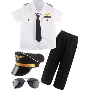 Children Pilot Costume Set Captain Uniform Dress Up for Kids Boys Halloween Cosplay Pretend Role Play Theme Party in Kuwait