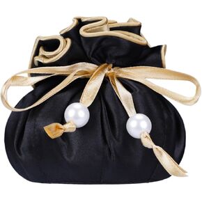 Marisa D'Amico Drawstring Premium Satin Jewelry Pouch with 8 Interior Pockets, Black + Silver in Kuwait