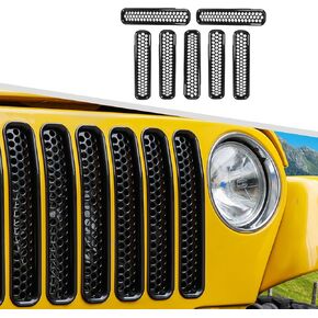 Jimen لإدراج شبكة TJ، 7 قطع من شبكة الشبكة الأمامية مناسبة لسيارة Jeep Wrangler TJ 1997-2006 (أسود) in Kuwait
