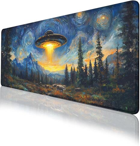 لوحة ماوس UFO Fantasy Starry Night Mountain Cow لوحة ماوس ممتدة مقاومة للماء وحواف مخيطة وقاعدة مطاطية مضادة للانزلاق لخريطة لوحة مفاتيح الكمبيوتر المكتبية ولوحة مفاتيح الكمبيوتر المحمول 31.5 × 11.8 بوصة in Kuwait