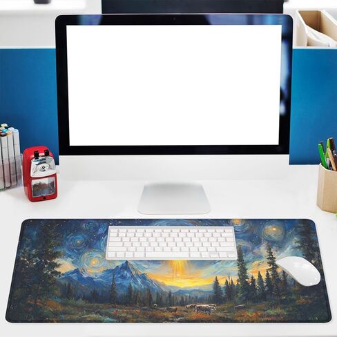 لوحة ماوس UFO Fantasy Starry Night Mountain Cow لوحة ماوس ممتدة مقاومة للماء وحواف مخيطة وقاعدة مطاطية مضادة للانزلاق لخريطة لوحة مفاتيح الكمبيوتر المكتبية ولوحة مفاتيح الكمبيوتر المحمول 31.5 × 11.8 بوصة in Kuwait