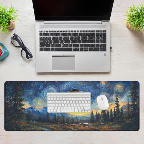 لوحة ماوس UFO Fantasy Starry Night Mountain Cow لوحة ماوس ممتدة مقاومة للماء وحواف مخيطة وقاعدة مطاطية مضادة للانزلاق لخريطة لوحة مفاتيح الكمبيوتر المكتبية ولوحة مفاتيح الكمبيوتر المحمول 31.5 × 11.8 بوصة in Kuwait