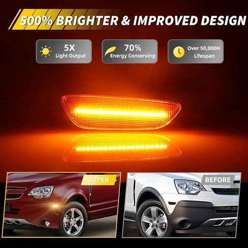 Front Side Marker Light Compatible with Chevy Captiva Sport 2012 2013 2014 2015, [DOT Certified] [IP67 Waterproof] Amber LED Sidemarker Lamp, 2 PCS, Amber Lens in Saudi Arabia