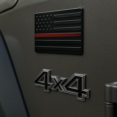 4 Pack Black Flag Emblems with 4x4 Badge, 3D Metal Decals Set for Truck SUV Motorcycle, Blackout Patriotic Car Stickers, Weatherproof Exterior Accessories (Black) in Saudi Arabia