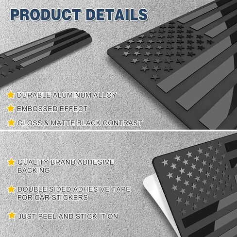 4 Pack Black Flag Emblems with 4x4 Badge, 3D Metal Decals Set for Truck SUV Motorcycle, Blackout Patriotic Car Stickers, Weatherproof Exterior Accessories (Black) in Saudi Arabia