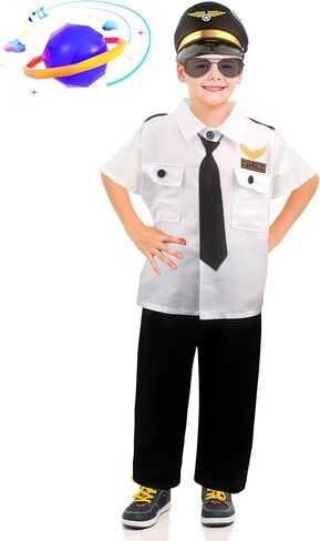 Children Pilot Costume Set Captain Uniform Dress Up for Kids Boys Halloween Cosplay Pretend Role Play Theme Party in Kuwait