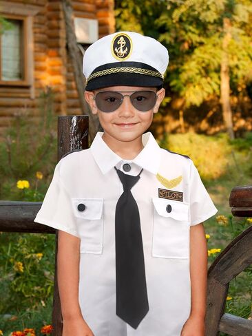 Children Pilot Costume Set Captain Uniform Dress Up for Kids Boys Halloween Cosplay Pretend Role Play Theme Party in Kuwait