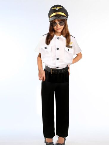 Children Pilot Costume Set Captain Uniform Dress Up for Kids Boys Halloween Cosplay Pretend Role Play Theme Party in Kuwait