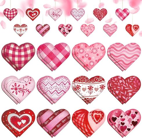 Zomiboo 24 Pieces Valentine's Day Wooden Hearts for Crafts Buffalo Plaid Heart Multi Colored Heart Decorative Farmhouse Valentines Decor for Christmas Valentine's Day Wedding Anniversary Themed Party in Saudi Arabia