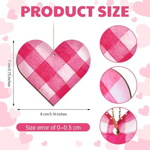 Zomiboo 24 Pieces Valentine's Day Wooden Hearts for Crafts Buffalo Plaid Heart Multi Colored Heart Decorative Farmhouse Valentines Decor for Christmas Valentine's Day Wedding Anniversary Themed Party in Saudi Arabia