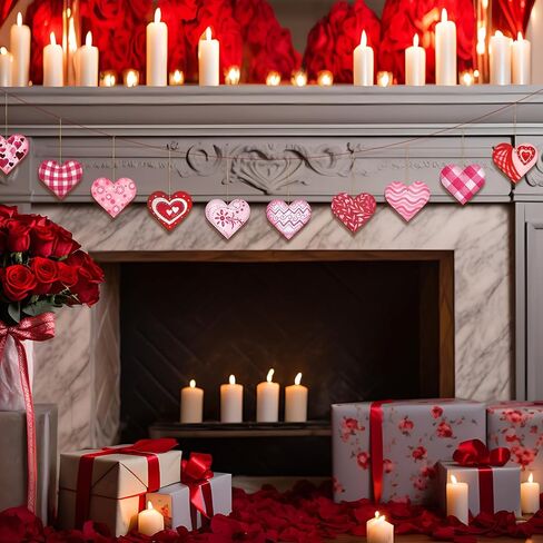 Zomiboo 24 Pieces Valentine's Day Wooden Hearts for Crafts Buffalo Plaid Heart Multi Colored Heart Decorative Farmhouse Valentines Decor for Christmas Valentine's Day Wedding Anniversary Themed Party in Saudi Arabia