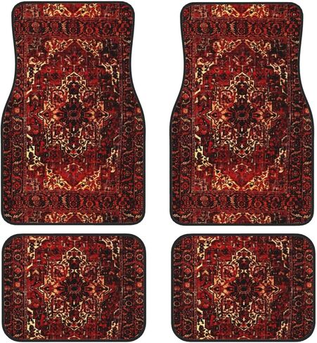 تصميم سجادة شرقية باللون الأحمر الداكن، سجادات أرضية السيارة الأمامية والخلفية، سجادات سيارة مضادة للانزلاق، مجموعة كاملة من 4 سجاد، حماية من جميع الأحوال الجوية in Kuwait