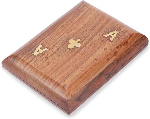 Ajuny Handcrafted Wooden Double Deck Playing Card Box Holder Decorative Storage Case Organizer With 2 Set of Playing Cards Anniversary Housewarming Gifts (15x12 cm) in Saudi Arabia