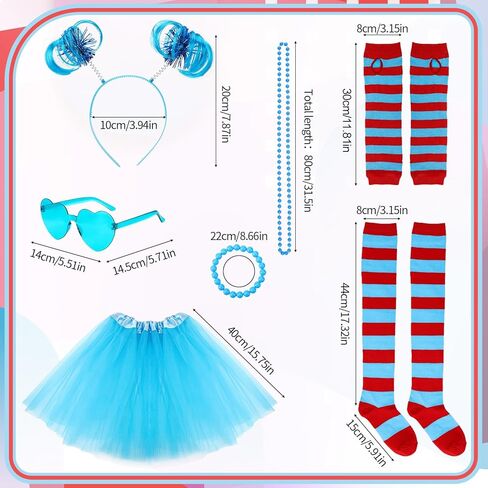 8 Tulle Tutu Costume Set for Women, Striped Knee Socks Tutu Skirt Stretchy Gloves Headband Necklace Bracelet Glasses in Saudi Arabia