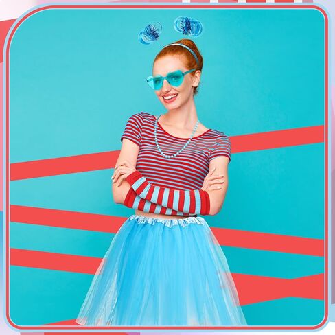 8 Tulle Tutu Costume Set for Women, Striped Knee Socks Tutu Skirt Stretchy Gloves Headband Necklace Bracelet Glasses in Saudi Arabia