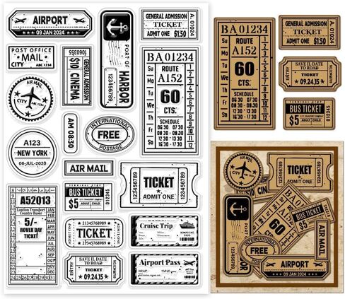 Vintage Travel Tickets Clear Stamps for Cards Making Retro Journey Postage Clear Stamp Seals 5.83x8.27inch Transparent Stamps for DIY Scrapbooking Photo Album Journal Home Decoration in Saudi Arabia