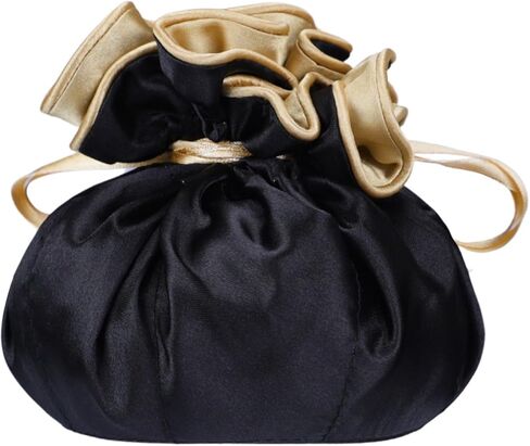 Marisa D'Amico Drawstring Premium Satin Jewelry Pouch with 8 Interior Pockets, Black + Silver in Kuwait