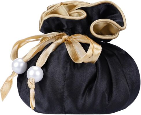 Marisa D'Amico Drawstring Premium Satin Jewelry Pouch with 8 Interior Pockets, Black + Silver in Kuwait
