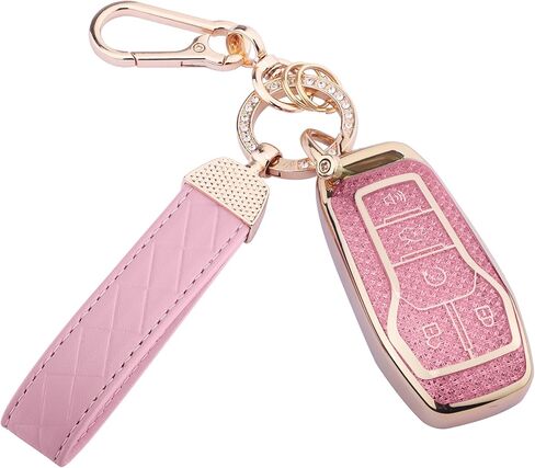for Ford Key Fob Cover, Soft TPU Keys Protector Bling Key Fob Keychain for Explorer Mustang Fusion F150 Edge Lincoln MKZ MKC Nautilus, Gold Pink in Saudi Arabia