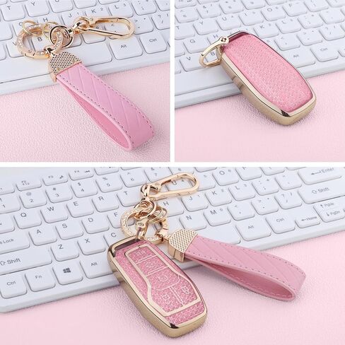 for Ford Key Fob Cover, Soft TPU Keys Protector Bling Key Fob Keychain for Explorer Mustang Fusion F150 Edge Lincoln MKZ MKC Nautilus, Gold Pink in Saudi Arabia