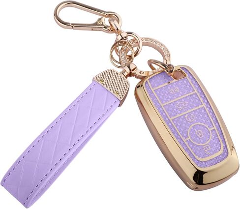for Ford Key Fob Cover, Soft TPU Keys Protector Bling Key Fob Keychain for Explorer Mustang Fusion F150 Edge Lincoln MKZ MKC Nautilus, Gold Pink in Saudi Arabia