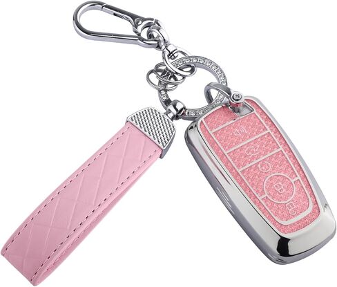 for Ford Key Fob Cover, Soft TPU Keys Protector Bling Key Fob Keychain for Explorer Mustang Fusion F150 Edge Lincoln MKZ MKC Nautilus, Gold Pink in Saudi Arabia