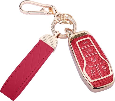 for Ford Key Fob Cover, Soft TPU Keys Protector Bling Key Fob Keychain for Explorer Mustang Fusion F150 Edge Lincoln MKZ MKC Nautilus, Gold Pink in Saudi Arabia