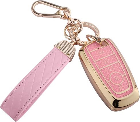 for Ford Key Fob Cover, Soft TPU Keys Protector Bling Key Fob Keychain for Explorer Mustang Fusion F150 Edge Lincoln MKZ MKC Nautilus, Gold Pink in Saudi Arabia