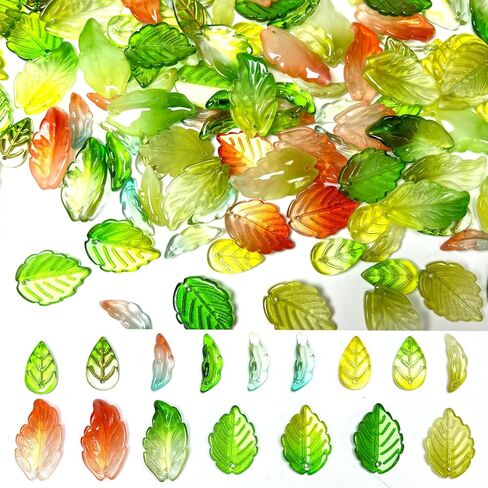 160 Pcs Leaf Beads for Jewelry Making, Assorted Bulk Transparent Glass Green Leaf Beads for Flower Caps Plants DIY Earring Pendant Jewelry Crafts in Saudi Arabia
