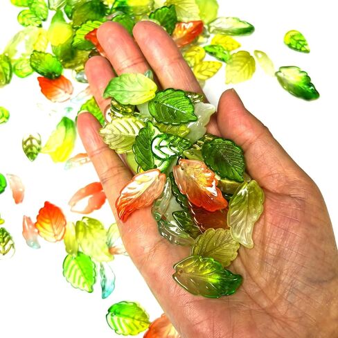 160 Pcs Leaf Beads for Jewelry Making, Assorted Bulk Transparent Glass Green Leaf Beads for Flower Caps Plants DIY Earring Pendant Jewelry Crafts in Saudi Arabia
