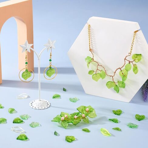 160 Pcs Leaf Beads for Jewelry Making, Assorted Bulk Transparent Glass Green Leaf Beads for Flower Caps Plants DIY Earring Pendant Jewelry Crafts in Saudi Arabia