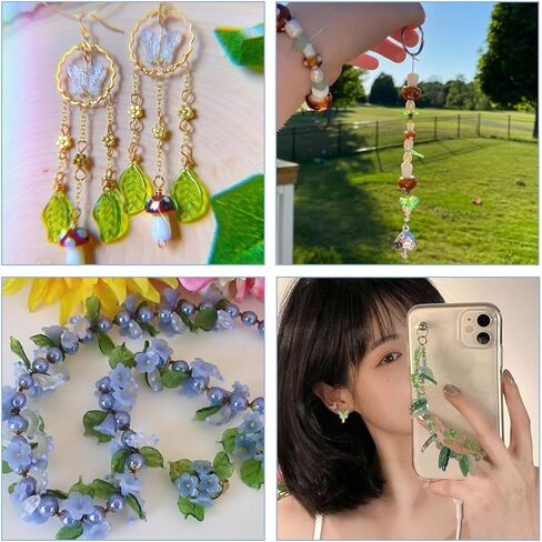 160 Pcs Leaf Beads for Jewelry Making, Assorted Bulk Transparent Glass Green Leaf Beads for Flower Caps Plants DIY Earring Pendant Jewelry Crafts in Saudi Arabia