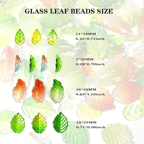 160 Pcs Leaf Beads for Jewelry Making, Assorted Bulk Transparent Glass Green Leaf Beads for Flower Caps Plants DIY Earring Pendant Jewelry Crafts in Saudi Arabia