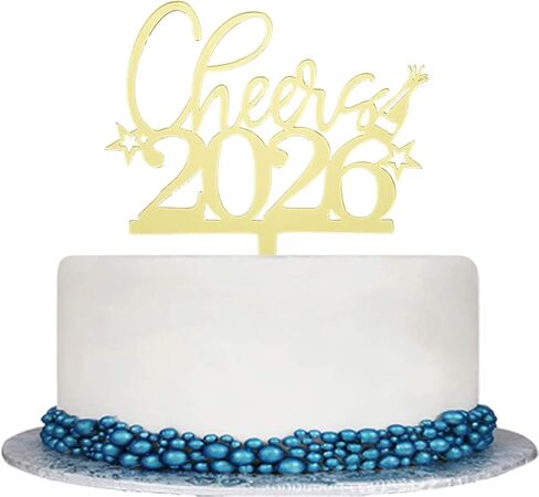 Cheer to 2026 Cake Topper, Mirror Gold Happy New Year 2026 Acrylic Cake Decorations, Welcome 2026 New Year's Eve Carnival, Happy 2026 Party Decorations Supplies in Saudi Arabia
