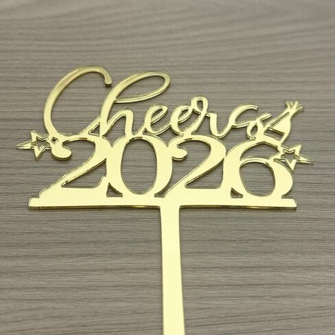 Cheer to 2026 Cake Topper, Mirror Gold Happy New Year 2026 Acrylic Cake Decorations, Welcome 2026 New Year's Eve Carnival, Happy 2026 Party Decorations Supplies in Saudi Arabia