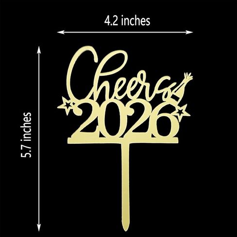 Cheer to 2026 Cake Topper, Mirror Gold Happy New Year 2026 Acrylic Cake Decorations, Welcome 2026 New Year's Eve Carnival, Happy 2026 Party Decorations Supplies in Saudi Arabia