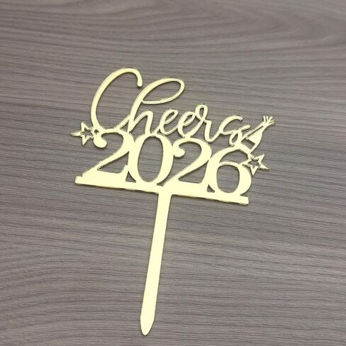 Cheer to 2026 Cake Topper, Mirror Gold Happy New Year 2026 Acrylic Cake Decorations, Welcome 2026 New Year's Eve Carnival, Happy 2026 Party Decorations Supplies in Saudi Arabia