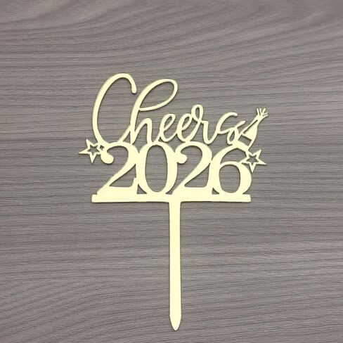 Cheer to 2026 Cake Topper, Mirror Gold Happy New Year 2026 Acrylic Cake Decorations, Welcome 2026 New Year's Eve Carnival, Happy 2026 Party Decorations Supplies in Saudi Arabia