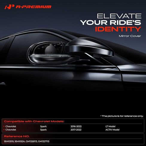 A-Premium 2 PCS Driver and Passenger Side Rearview Mirror Covers Caps - Compatible with Chevrolet Spark 2016-2022 - Smooth Black, Without Turn Signal Hole in Kuwait