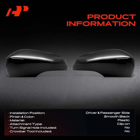 A-Premium 2 PCS Driver and Passenger Side Rearview Mirror Covers Caps - Compatible with Chevrolet Spark 2016-2022 - Smooth Black, Without Turn Signal Hole in Kuwait