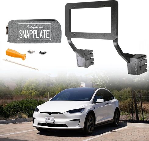 SnapPlate+ حامل لوحة الترخيص الأمامية - يناسب طراز Tesla X (أكتوبر 2021-2025) - تصميم غير معدني آمن للشبكة، مضاد للسرقة، قابل للإزالة، قابل لضبط الارتفاع، صنع في الولايات المتحدة الأمريكية in Kuwait