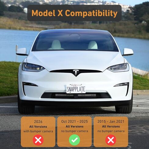 SnapPlate+ حامل لوحة الترخيص الأمامية - يناسب طراز Tesla X (أكتوبر 2021-2025) - تصميم غير معدني آمن للشبكة، مضاد للسرقة، قابل للإزالة، قابل لضبط الارتفاع، صنع في الولايات المتحدة الأمريكية in Kuwait