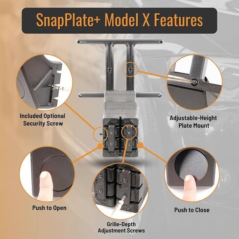 SnapPlate+ حامل لوحة الترخيص الأمامية - يناسب طراز Tesla X (أكتوبر 2021-2025) - تصميم غير معدني آمن للشبكة، مضاد للسرقة، قابل للإزالة، قابل لضبط الارتفاع، صنع في الولايات المتحدة الأمريكية in Kuwait
