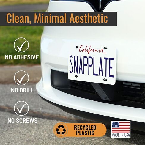 SnapPlate+ حامل لوحة الترخيص الأمامية - يناسب طراز Tesla X (أكتوبر 2021-2025) - تصميم غير معدني آمن للشبكة، مضاد للسرقة، قابل للإزالة، قابل لضبط الارتفاع، صنع في الولايات المتحدة الأمريكية in Kuwait