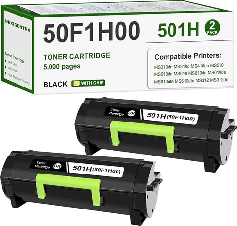 خرطوشة حبر سوداء 501H 50F1H00 متوافقة مع Lexmark 50F1H00 50F1000 لطابعة MS310 MS310dn MS312 MS312dn MS315 MS315dn MS410 MS410dn MS415 MS415dn MS510 MS510dn MS610 MS610dn (عبوتان) in Kuwait