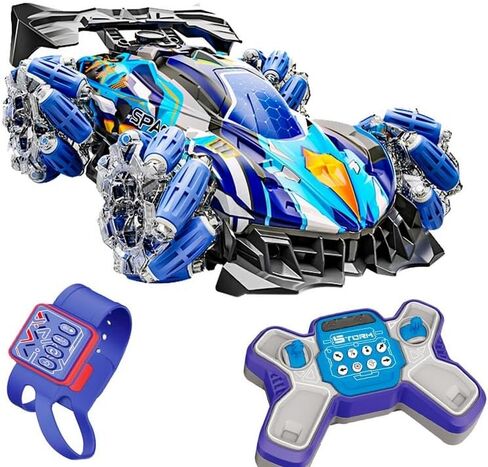 Gesture Sensing RC Stunt Car with Lights & Music, Hand Gesture Remote Control Toy with 360° Spins Mist Spray (Blue) in Saudi Arabia
