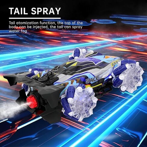 Gesture Sensing RC Stunt Car with Lights & Music, Hand Gesture Remote Control Toy with 360° Spins Mist Spray (Blue) in Saudi Arabia